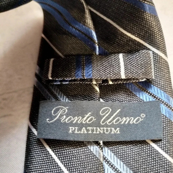 Pronto Uomo Silk Necktie Tie Chambray Striped Handmade Skinny - Picture 4 of 8